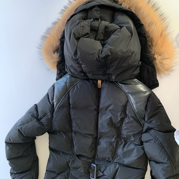 MACKAGE Coat w/ Fur Lined Hood & Leather Shoulder - Picture 5 of 7